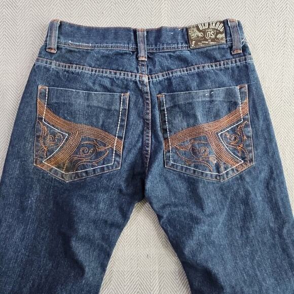 Old Skool Jeans Men's Size 34x30 Wide Leg Denim Pants Y2K Embroidered Pockets - Picture 14 of 16